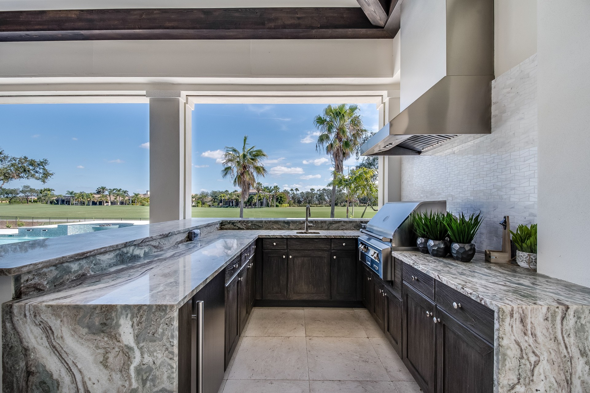 Outdoor dining and cooking area